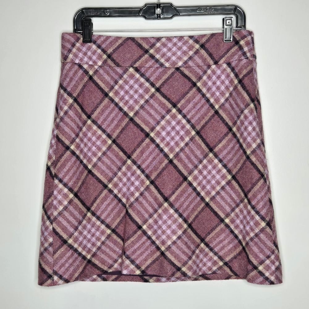 Talbots Wool Blend Plaid Mini Skirt 6 Purple Pink Check A-Line Preppy Academia - Picture 1 of 8